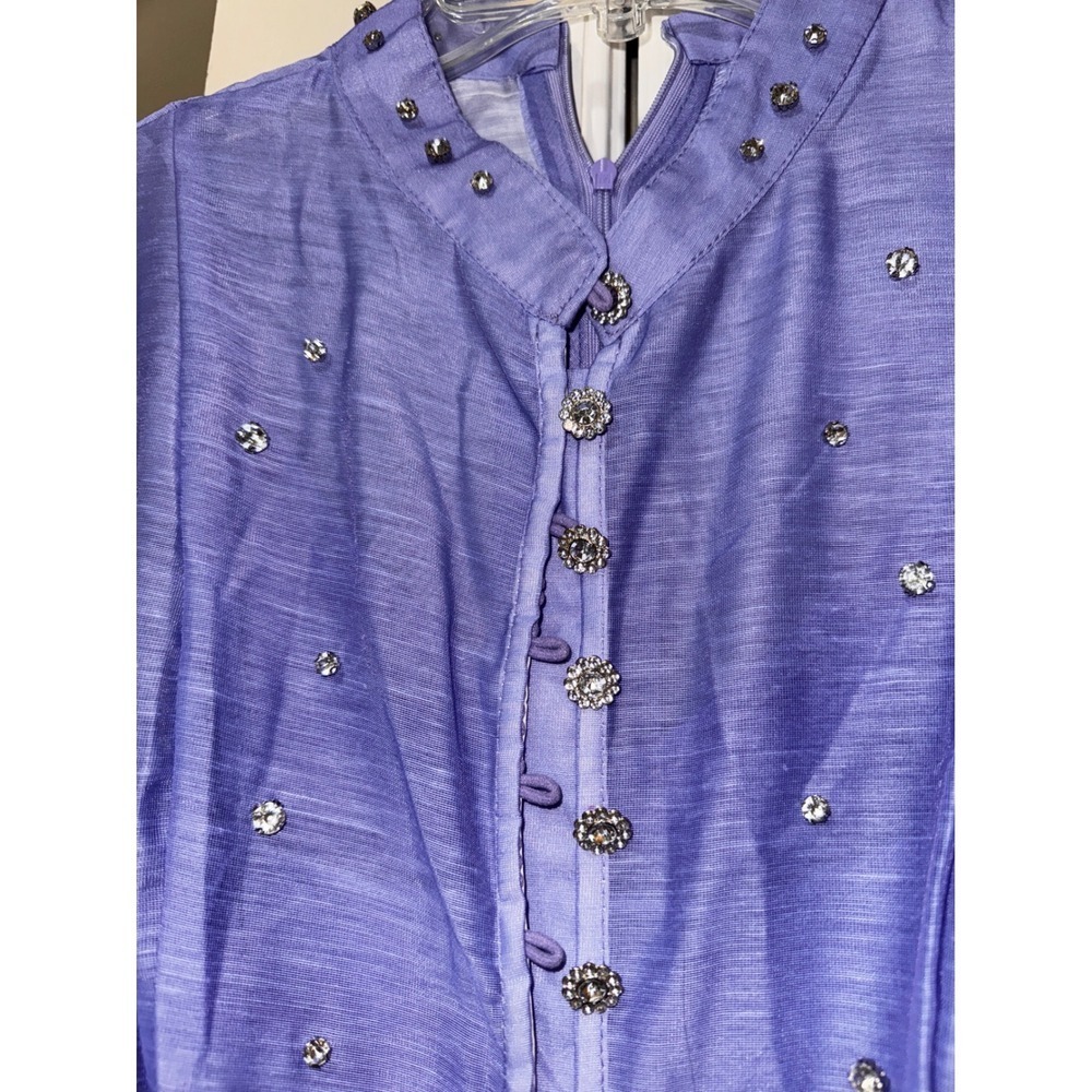 Bella Barnett Purple Embellished Button Down Long Sleeve NWT Belted Dress Size L - Picture 6 of 9